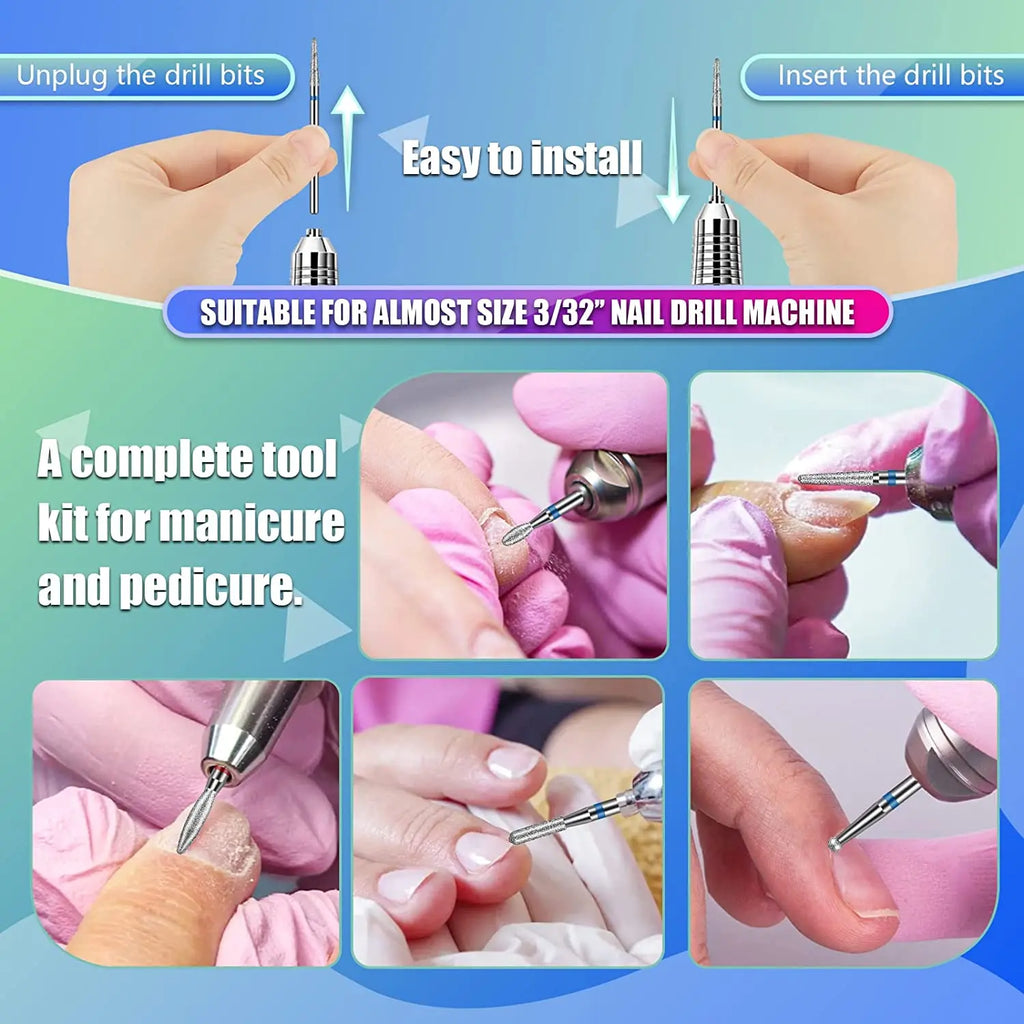 Diamond Nail Drill Bits, 3/32 Inch Cuticle Bit for Nail Drill,Drill Nails Manicure Pedicure Remover Tools for Acrylic Gel Nails