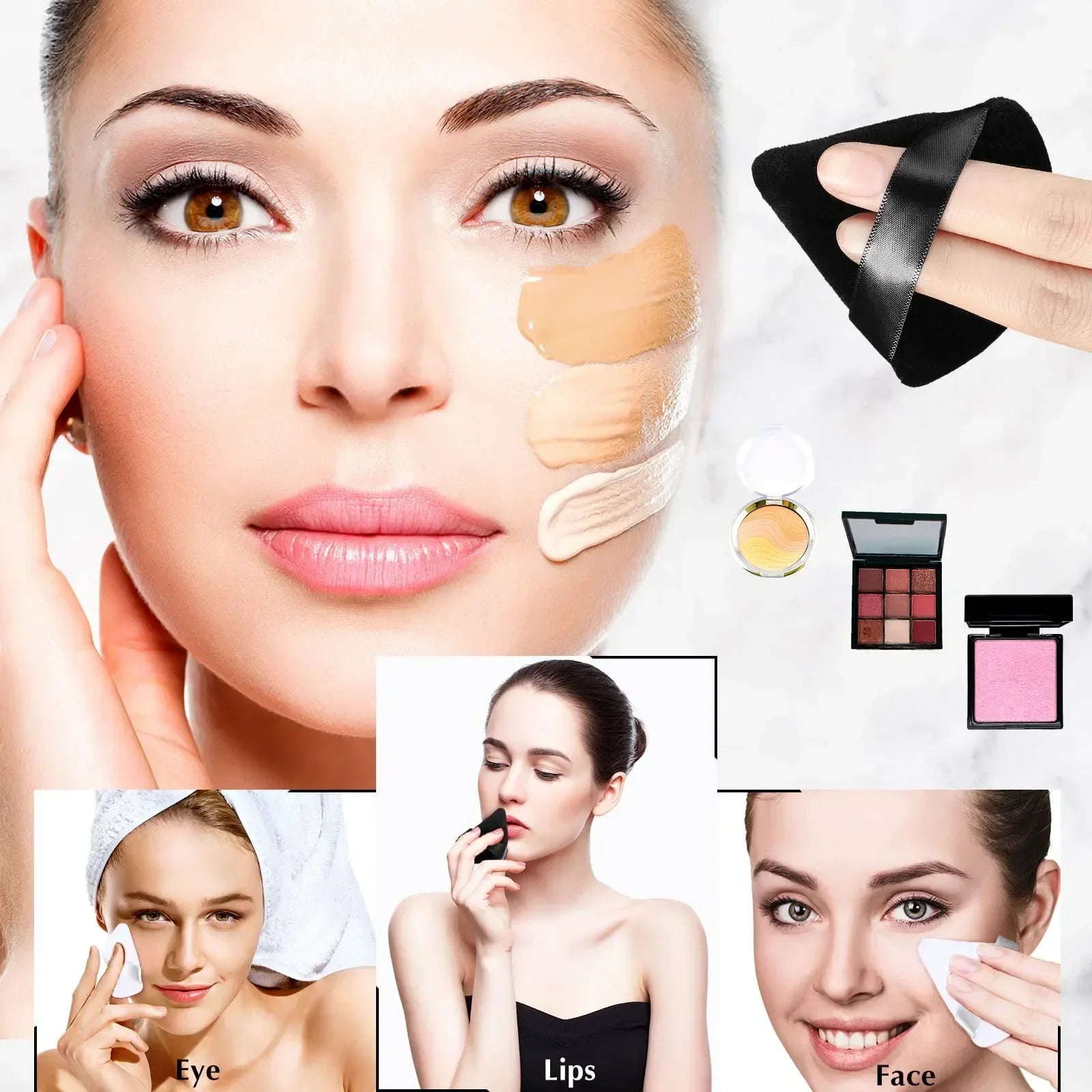 10/20Pcs Triangle Velvet Powder Puff Pizza Flours Mini Face Makeup Sponge Cosmetics Washable Lightweight Makeup Tool