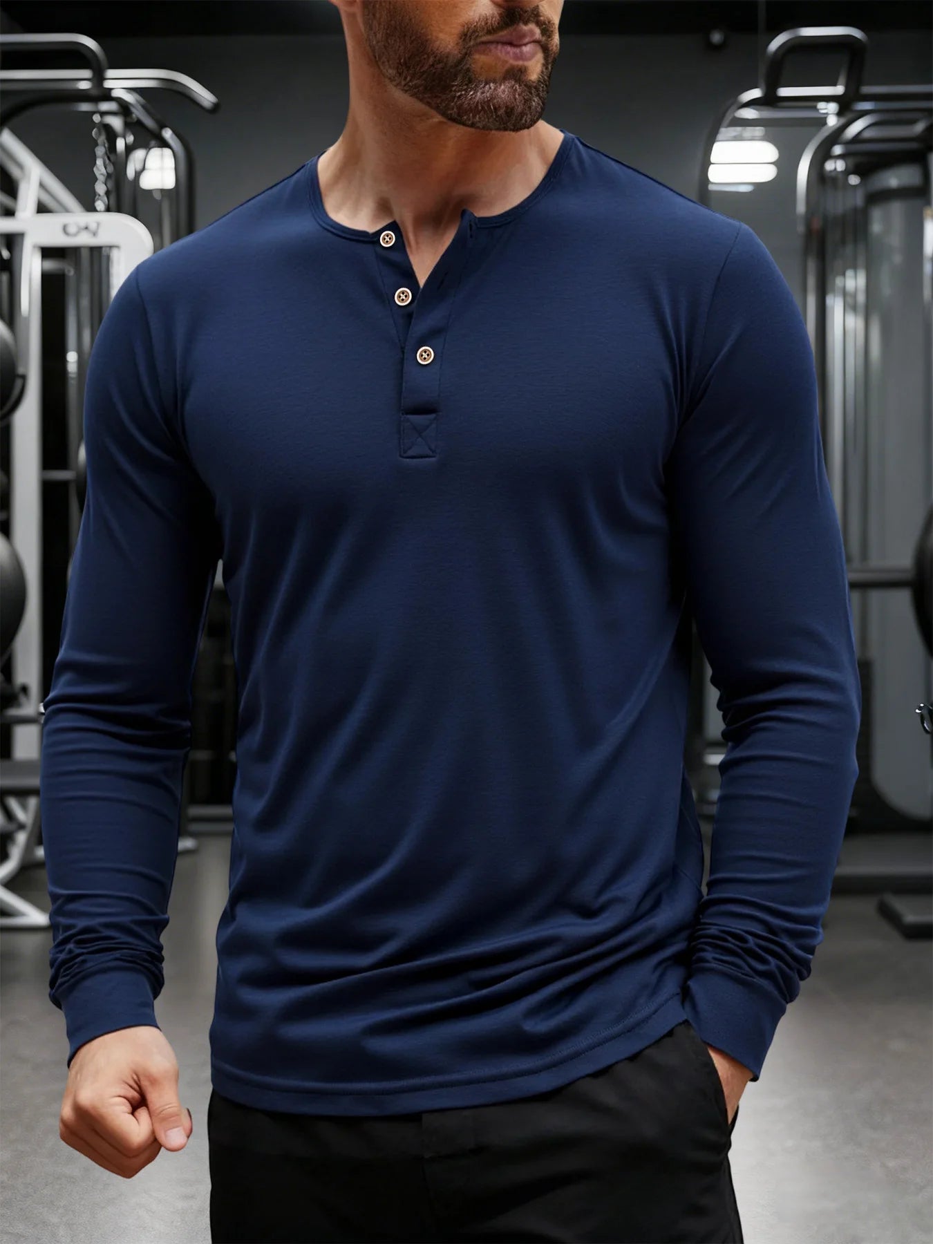 Men's T Shirt Autumn Button Long Sleeve Henley Neck T-Shirt Solid Color Casual Breathable Versatile Tops Fashion Slim T-Shirts