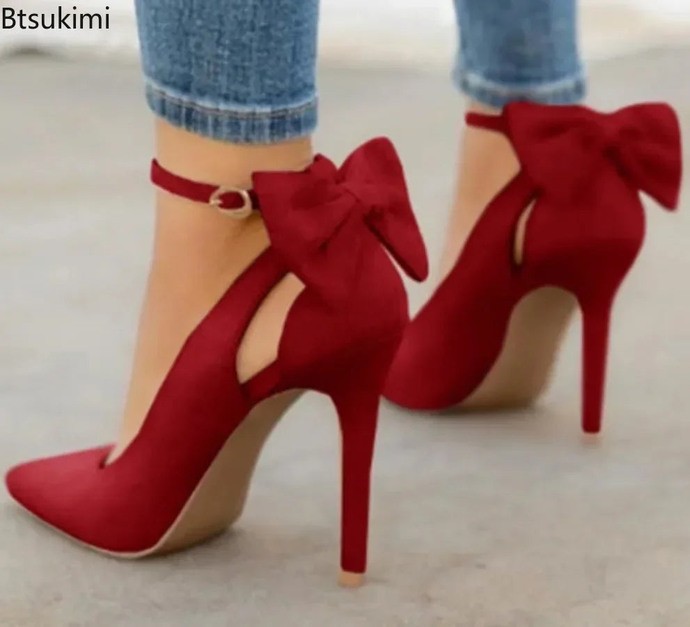 New2026 Women's Sexy High Heels Pumps Pointed Toe Buckle Strap Shoes Sweet Butterfly Party Pumps Wedding Ladies Shoes Large Size