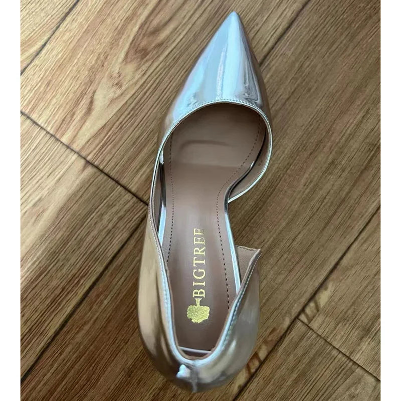 Women 10.5cm High Heels Pumps Lady Stripper Stiletto Metallic Leather Scarpins Wedding Heels Catwalk Party Silver Gold Shoes