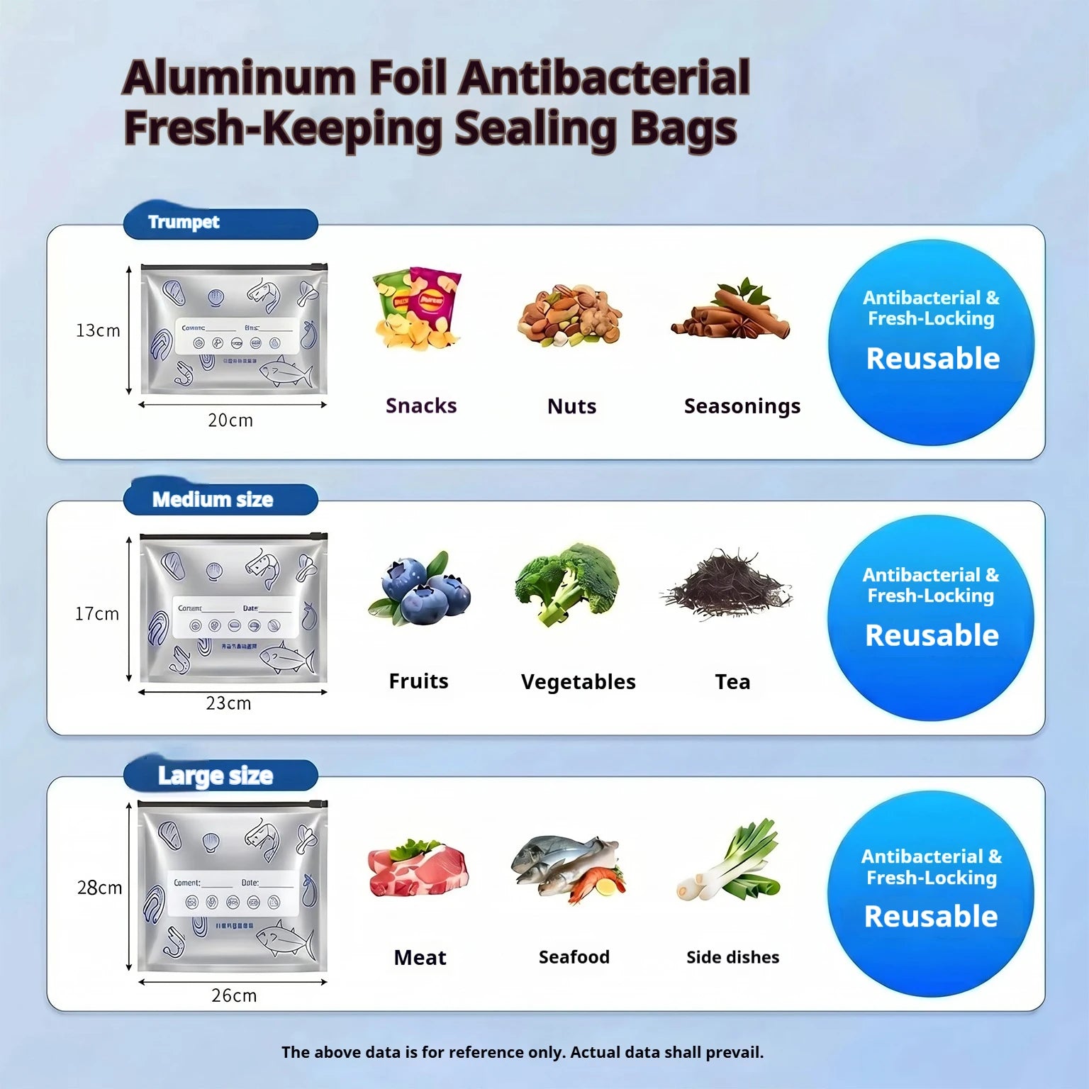 60pcs Aluminum Foil Food Sealable Storage Bags, Freezer Bags, Up Sealable Bags with Label And Zip Lock, Zip Seal Food Bags