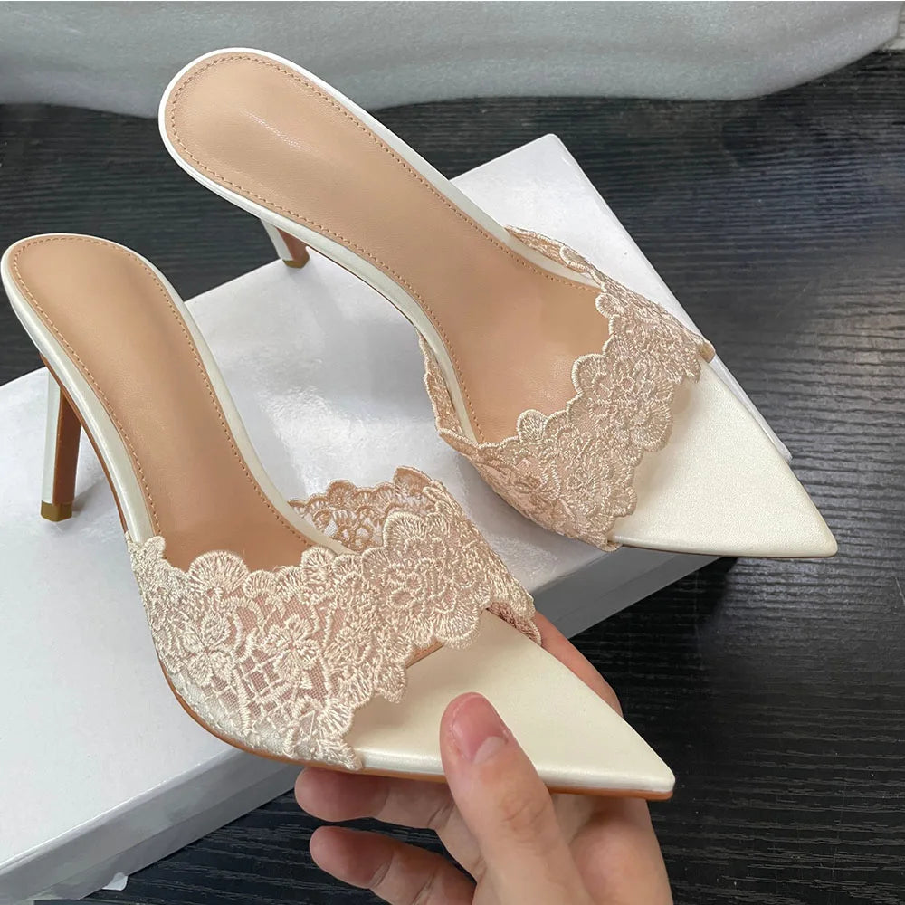 2026 Peep Toe Sexy Summer Women's Mules Pump Sandals Elegant Chic Super Thin High Heels Office Lady Party Shoes Slipper Sandals