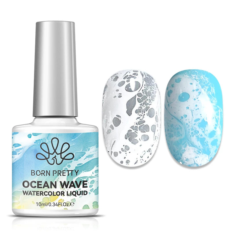 BORN PRETTY 10ml  Ocean Wave Watercolor Liquid Gel Polish White Blossoming 3 Seconds Spread Stroke Wave Bubble Nail Art Design