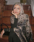 Luxury Floral Lace Hijab – Beige & Black Elegance