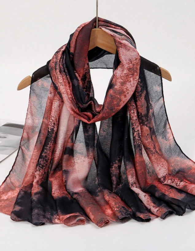 Abstract Marble Print Chiffon Hijab – Rose Gold & Black