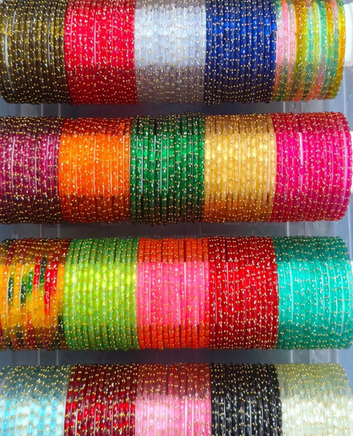 Multicolor Glitter Bangles Set – Traditional Jewelry Collection