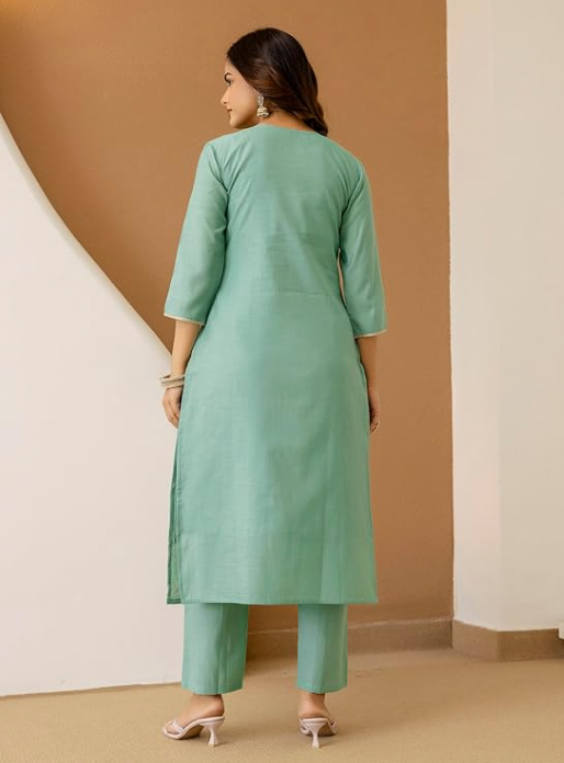 TRENDMALLS Women's Cotton Silk Embroidery Work Kurta Pant Set with Dupatta Salwar Suit Set For Women