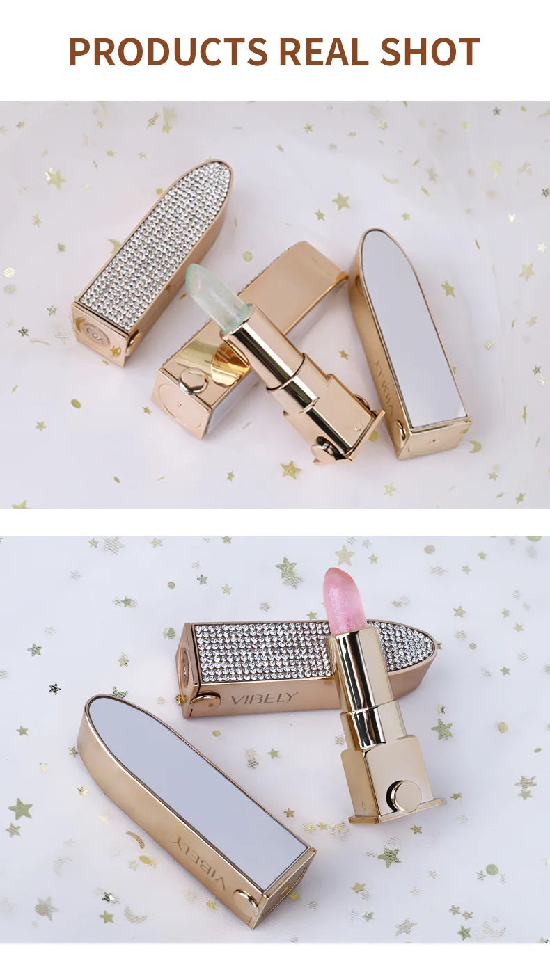 VIBELY Color Changing Lipstick with Shimmer Glitter, Nourishing Hydrating Lip Balm, Moisturizing Lip Care for Dry Lips, Daily Us