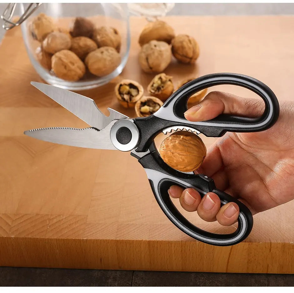 Stainless Steel Kitchen Scissors Multifunctional Household Chicken Bone Scissors With Lid Can Be Opened To Clip Walnuts