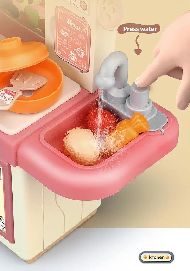 Kids Kitchen Play Set Water Spray Light Sound Electronic Stove Simulated Cooking Dining Table House Play Toy Gifts for Girls Boy