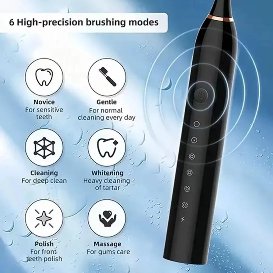 Electric Ultrasonic Toothbrush 6-Speed USB Rechargeable Waterproof Soft Bristles for Adults And Couples