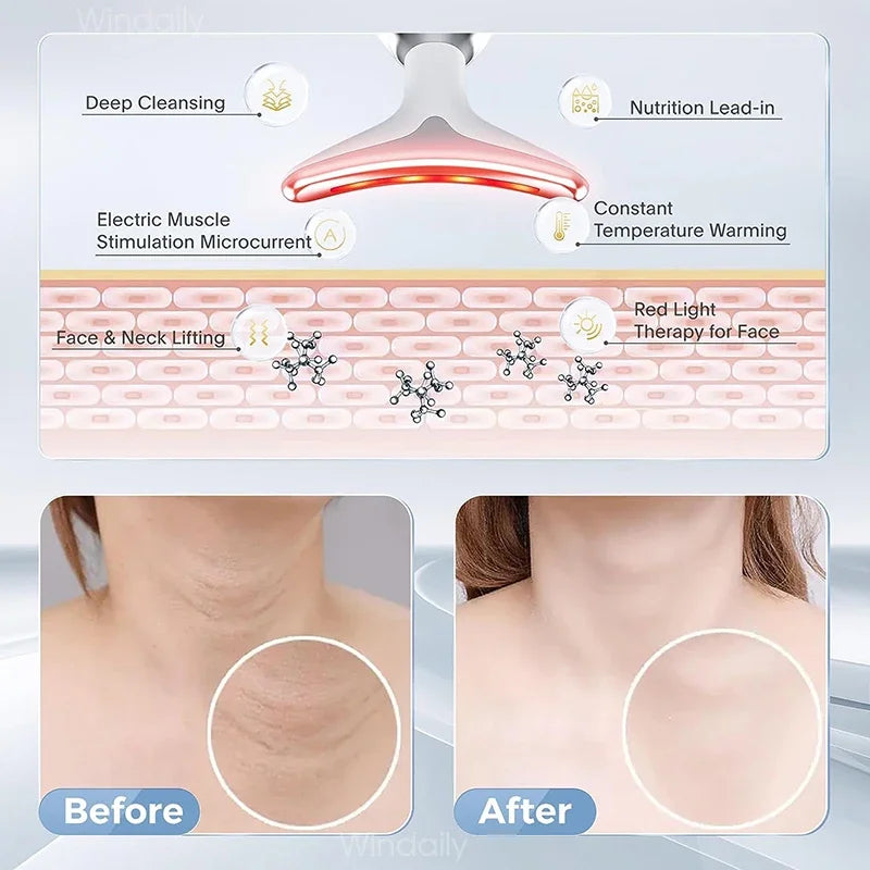 7 Colors Face Neck Massager Facial Lifting Device Skin Tightening Anti Wrinkle Vibration Machine Daily Skin Care Beauty Tools