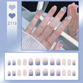 24PCS- Fake Nails Short Detachable Finished Fingernails Sparkling Butterflies Wearable False Nails press on Square Head Full Cov