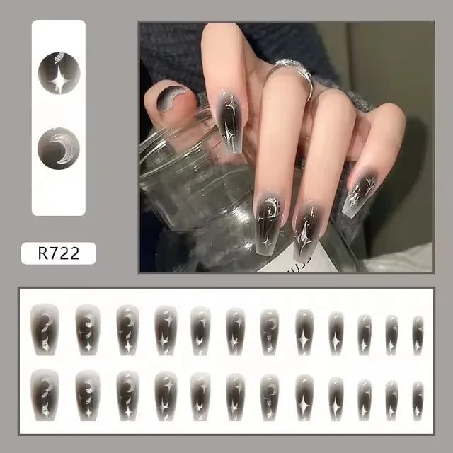 New Short Ballet 24 Pcs Fake Nail with Jelly sticker Press on False Nails Wearable Round Head Oval Full Cover Nail Tips