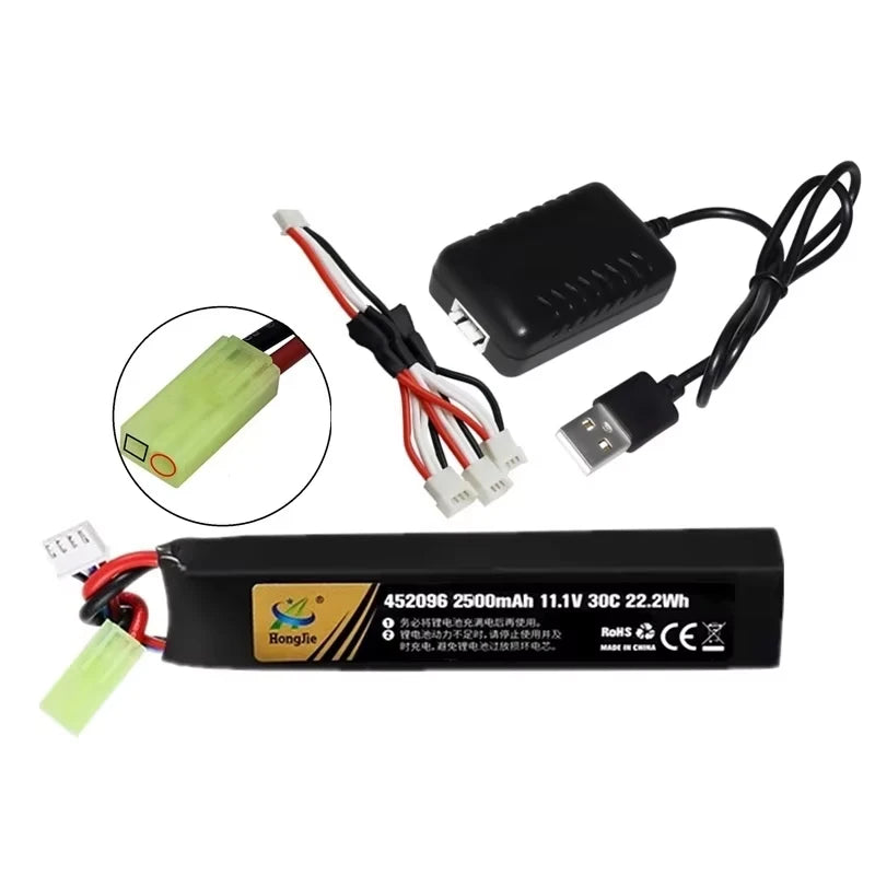 Water Gun Airsoft 11.1V 3S 2500mAh 30C 452096 LiPo battery+Charger Tamiya Plug for Airsoft BB Air Pistol Electric Toys Gun Parts