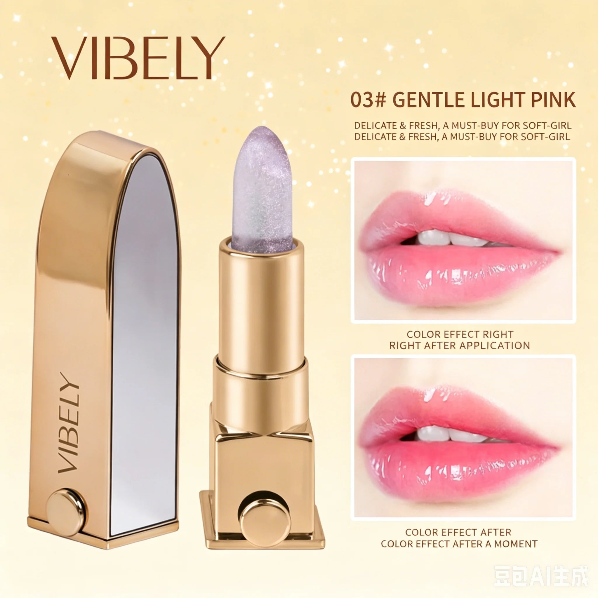 VIBELY Color Changing Lipstick with Shimmer Glitter, Nourishing Hydrating Lip Balm, Moisturizing Lip Care for Dry Lips, Daily Us