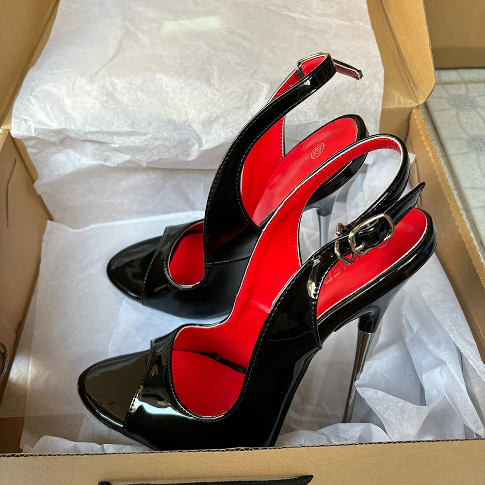 NEW Customize 16cm Extreme Metal High Heels Sandals Sexy Black Red inside Heel Peep Toe Slip On Cosplay Drag Queen Unisex Shoes