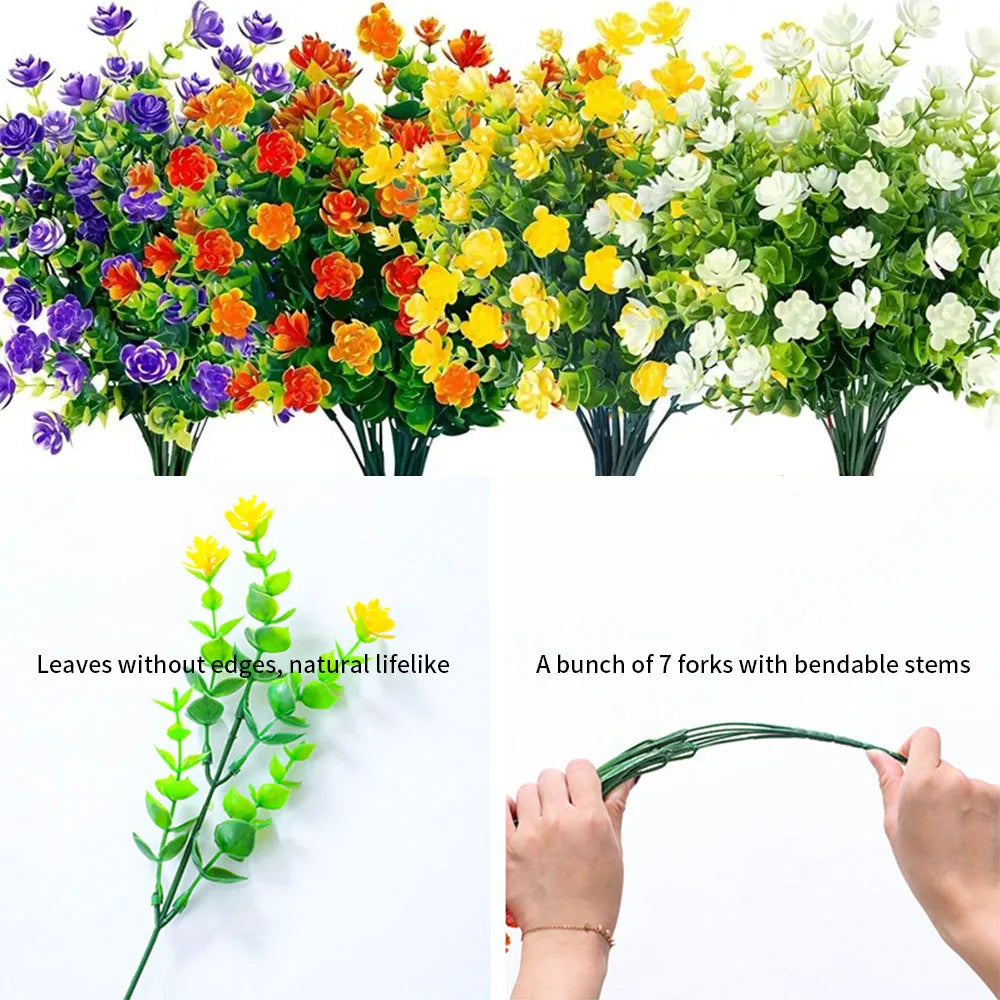 1 Bundle Artificial Flowers Outdoor UV Resistant Shrubs Plants Fake Flower Greenery for Office Kitchen Wedding Garden Decor