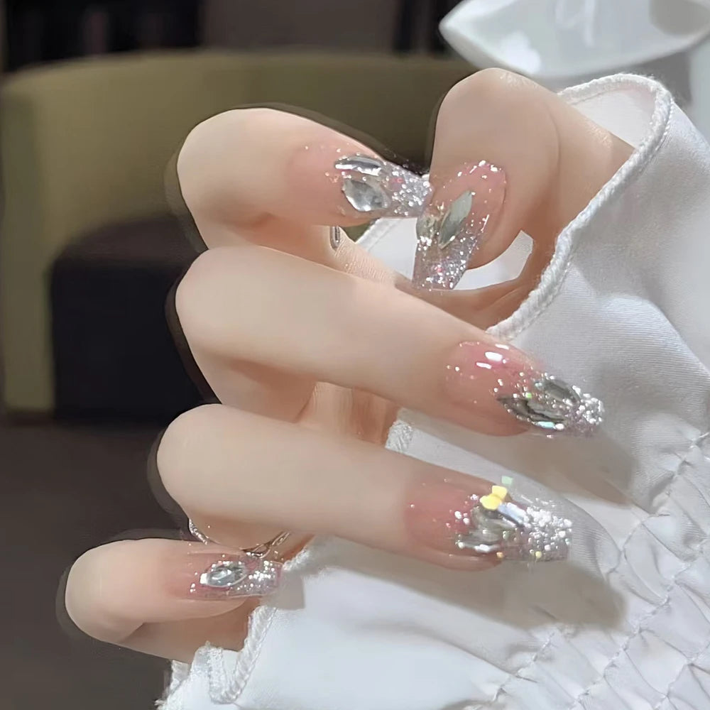 24Pcs Retro Flower Long Coffin French Fake Nails Caviar Bead Floral Gold Hollow Design Press On Nail Tips Y2k Acrylic 2030