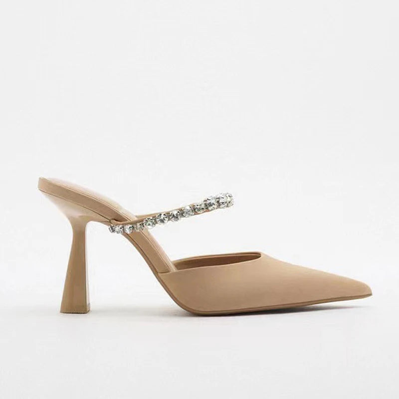 Rhinestone Heels Slingback High Heels Women Pumps 2023 Women's Mules Elegant Modern High-heeled Sandals Pointe Party Shoes