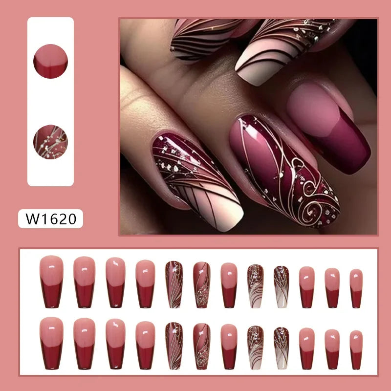 New Short Ballet 24 Pcs Fake Nail with Jelly sticker Press on False Nails Wearable Round Head Oval Full Cover Nail Tips