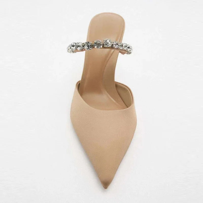 Rhinestone Heels Slingback High Heels Women Pumps 2023 Women's Mules Elegant Modern High-heeled Sandals Pointe Party Shoes