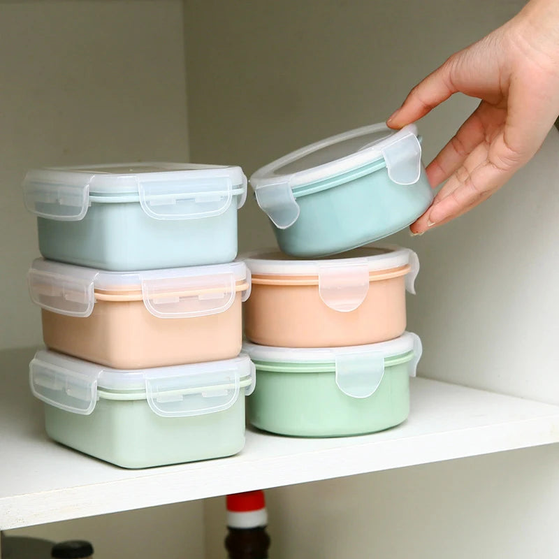 Mini Refrigerator Crisper Small Lunch Box Plastic Airtight Jar Storage Box Round Kitchen Insulated Lunch Box Organizer Snack Box