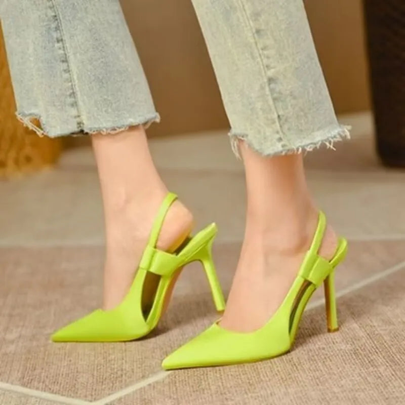 Women Sandals New Summer High Heels Closed Toe Single Sandals Thin Mid-heeled Fashion Hollow Pointed Toe Women Sandals