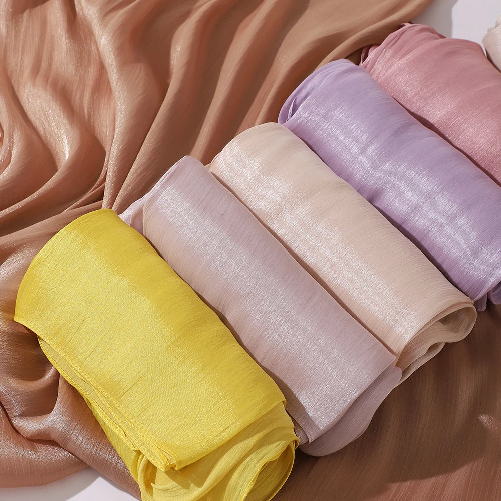 Hotsale Light Weight Plain Shimmery Chiffon Crepe Crinkle Shawl Malaysia Solid Color Glitter Shiny Shimmer Hijab Scarf Women