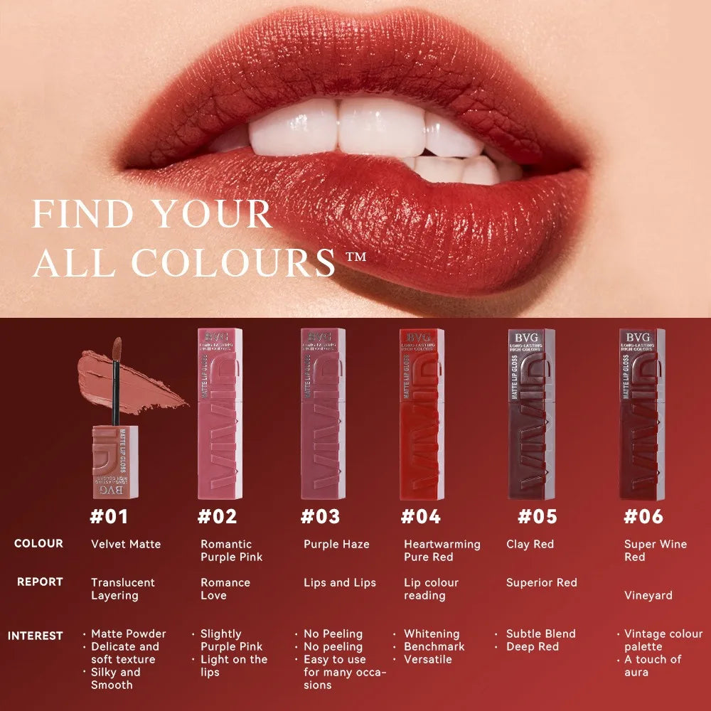 High-End Multi-Color Matte Lip Gloss Long-Lasting Non-Greasy Liquid Lipstick Rich Warm Colors Fading Liquid Makeup