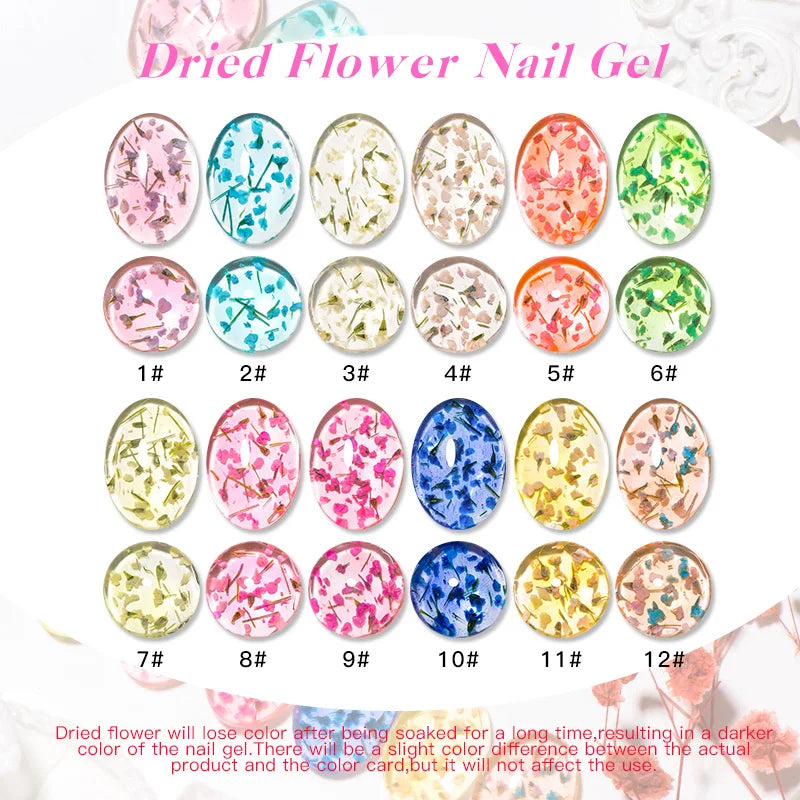 5ml Pink Dried Flower Nail Gel Polish Semi Permanent Natural Flower Fairy Nail Art Gel Soak Off UV Painting Varnishes For Nails