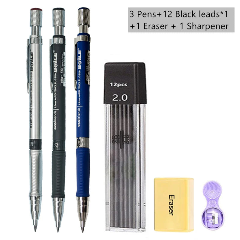 2.0mm Mechanical Pencil With Black/Color Lead Refill Automatic Pencil Art Drawing Painting Sketching School & Office Stationery