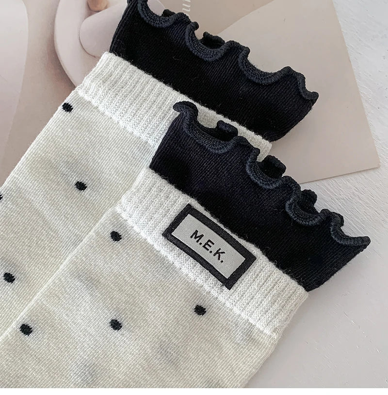 Socks For Women New Dots Cute Frilly Casual Fashion Long Socks Breathable Preppy Style Ladies Novelties Socks Cotton Soft Comfy