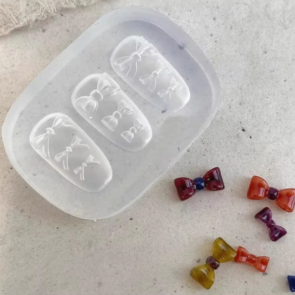 1Pcs 3D Bowknot Silicone Nail Mold Ballet Ribbon Tie Nail Charms Transparent Nails Template Carving Bowtie Manicure Stencil Tool