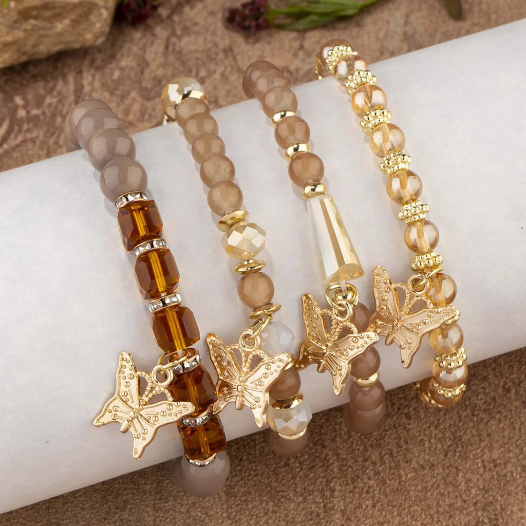 4Pcs Bohemian Butterfly Charm Bracelet Set For Women Crystal Beads Chain Bangle Female Fashion Party Jewelry Gift