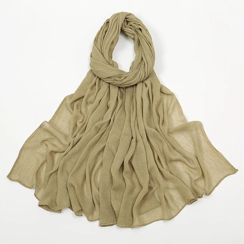 New Arrival Crinkle Rayon Hijab Women Muslim Scarf Shawls Solid Headscarf Wraps Big Size Plain Islamic Turban Headbands Foulard