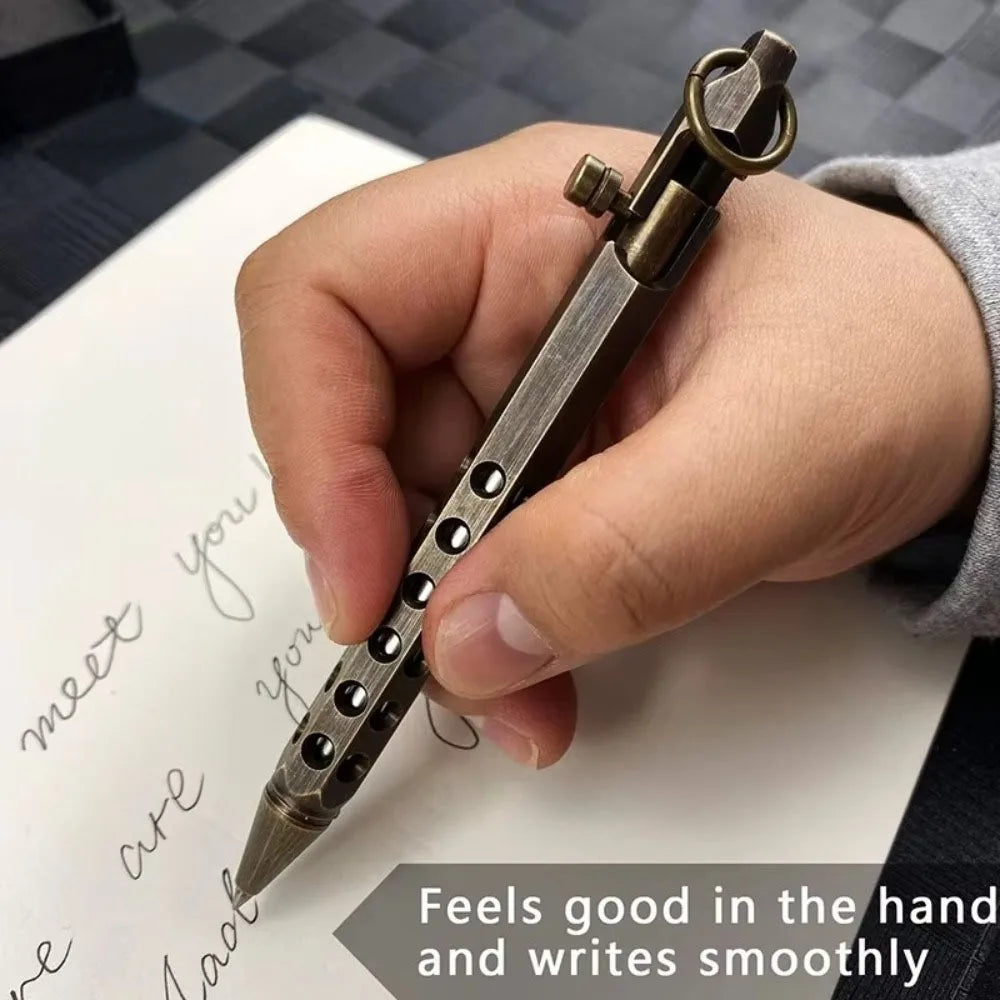 Retro Brass Pen Bolt Action Signature Ballpoint Pen for Business Christmas Birthday School Student Office Stationery