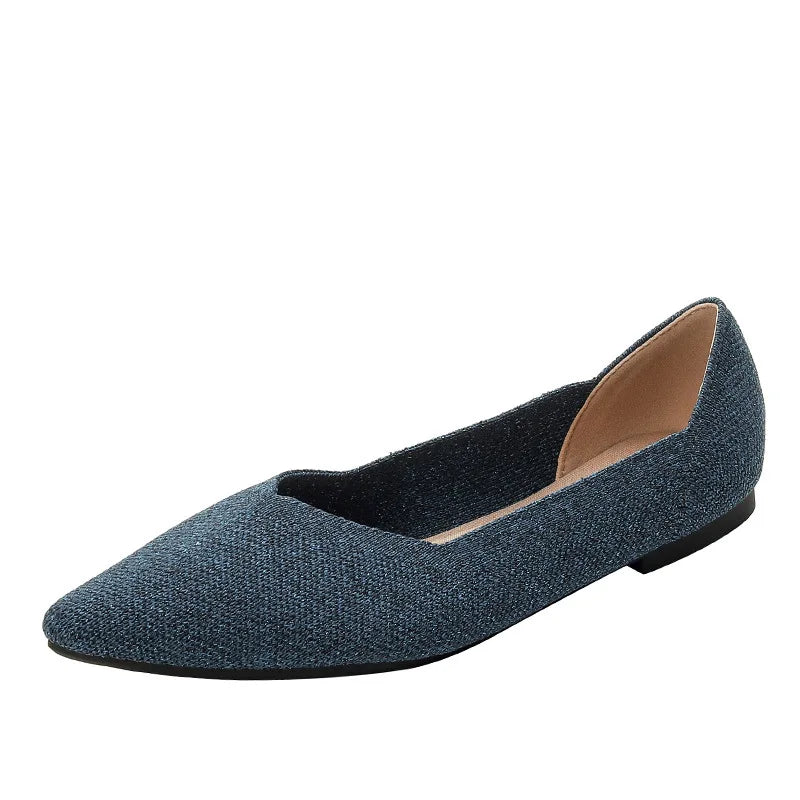 women's flat shoes large 42 / 43 upper breathable knitted sole non slip rubber material pointed shoes spring / summer2024 new
