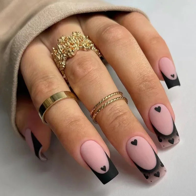 24Pcs/Set Love Ballerina Press on Nails Sets Free False Nails Adhesive Full Cover Artificial Art Fake Nail Professional Material