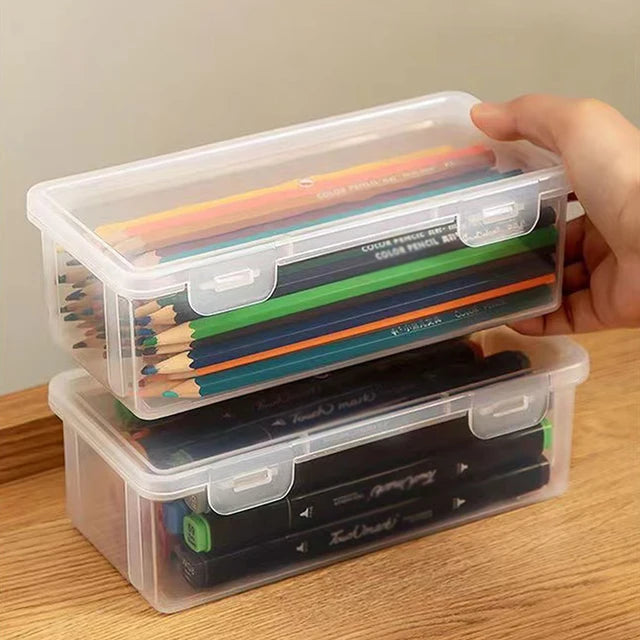 1/2/3/4pcs Clear Pencil Box Large Capacity Plastic Organizer Storage Boxes for School Bulk Stackable Design Office Supplies