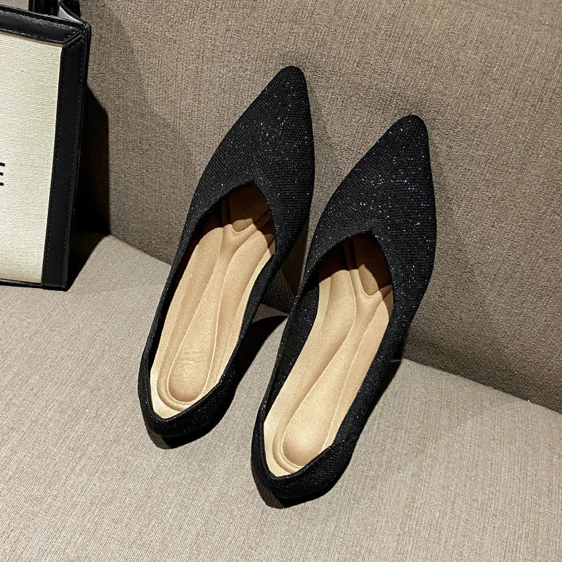 women's flat shoes large 42 / 43 upper breathable knitted sole non slip rubber material pointed shoes spring / summer2024 new