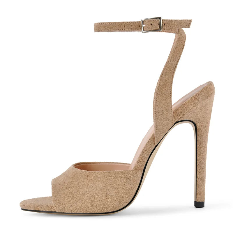 Onlymaker Women  Peep Toe 12CM Thin High Heels Pumps Sandals Ladies Buckle Strap Open Toe Big Size Summer Stiletto Sandals