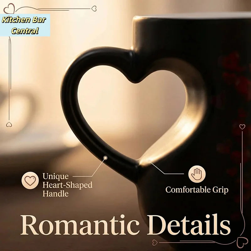 【Heart-Shaped Color Changing Magic Ceramic Mug Funny Color Changing Coffee Cup With Handle That Reveals Surprise Design】