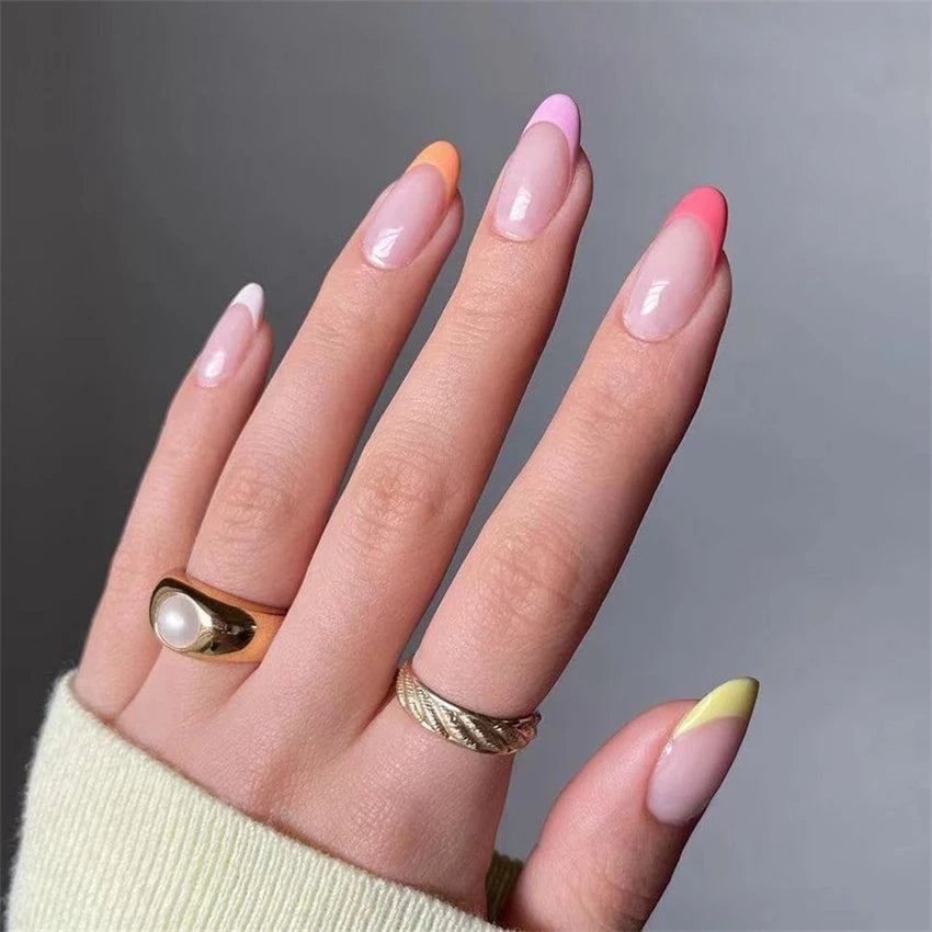 24Pcs Manicure Wearable Fake Nails Ballerina Removable Coffin Fake Nails Finished Women Girls Almond False Nails Art Decoration