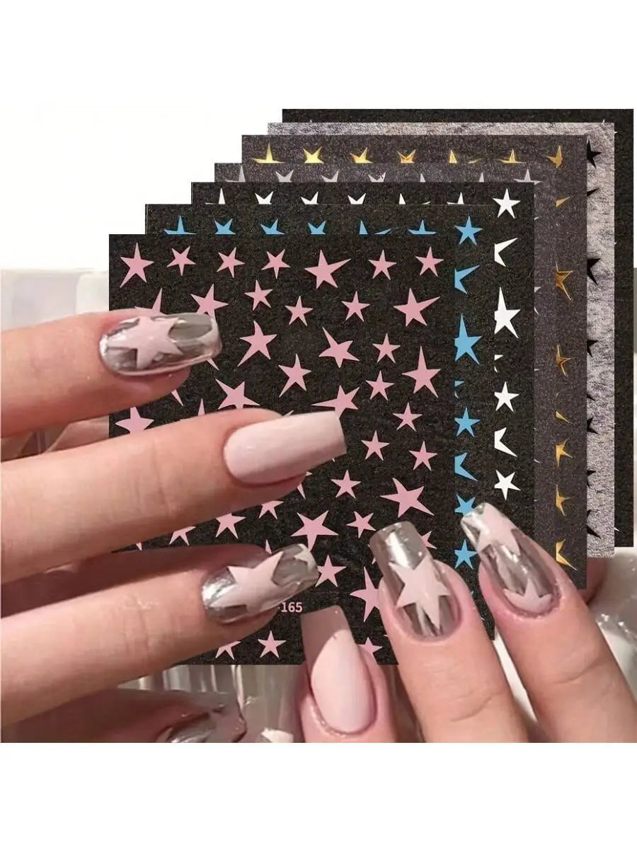 1/4 PCS 3D Metal Silver Golden Starburst  Nails Stickers Manicure French Nail Art Decoration Decal Y2K Nail Art Tips Nail Charm