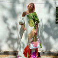 Elegant Pleated Backless Split Long Dress Women Sleeveless High Waist Green 2025 Summer New Holiday Party Dresses Street Robe