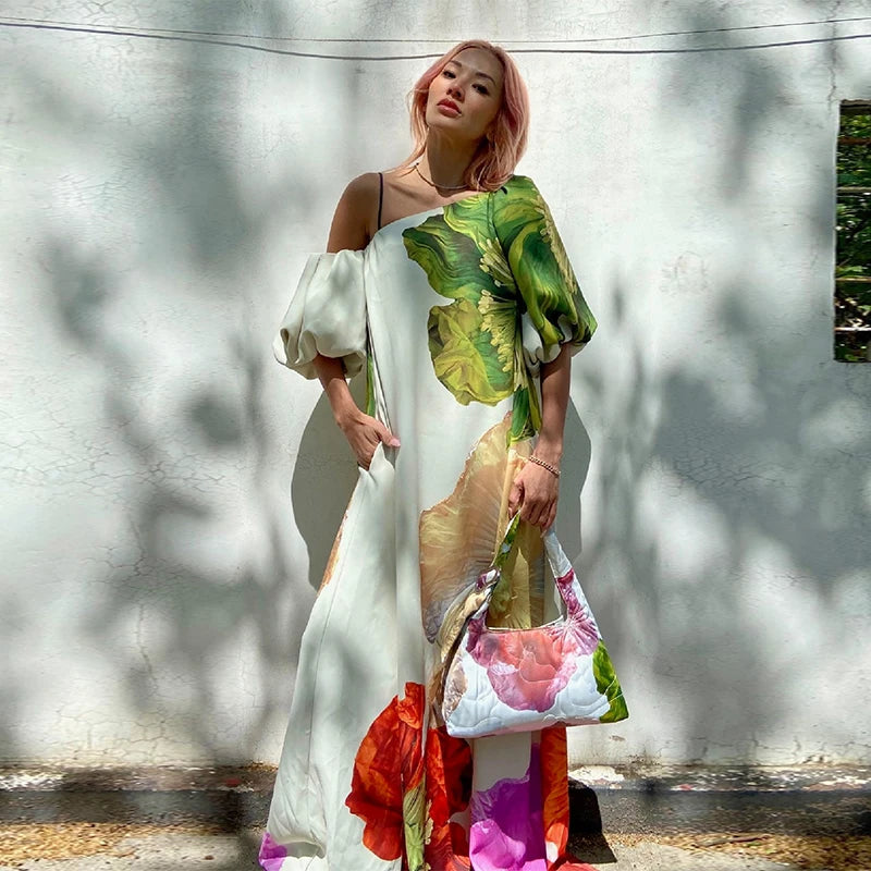 Elegant Pleated Backless Split Long Dress Women Sleeveless High Waist Green 2025 Summer New Holiday Party Dresses Street Robe