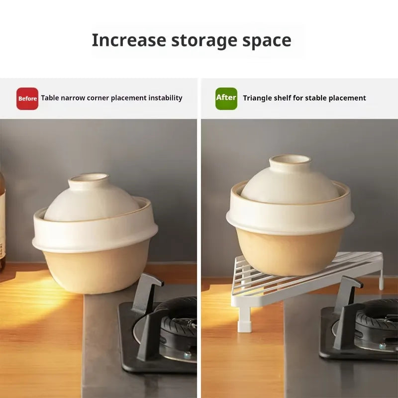 Kitchen Metal  Triangular Iron Rack Heat Insulation Pot Rack Heat-Resistant Corner Countertop Frying Pan Storage Rack