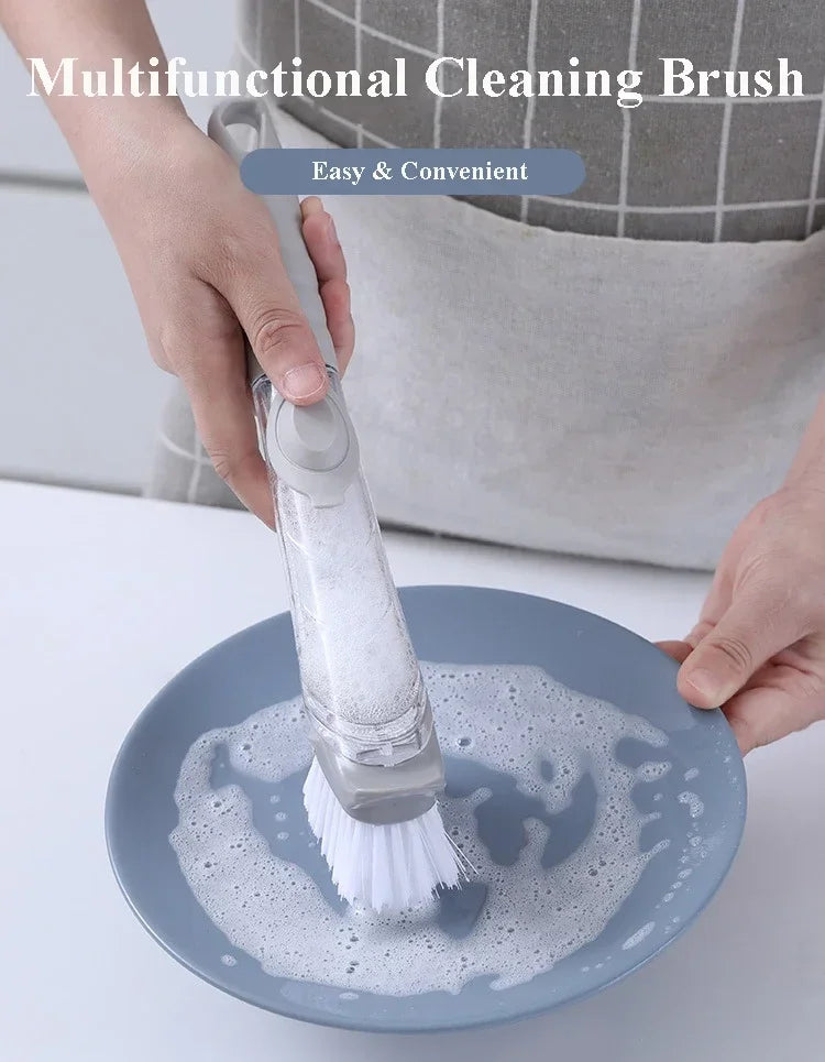 Kitchen Cleaning Brush 2 In 1 Long Handle Cleaing Brush with Removable Brush Sponge Dispenser Dishwashing Brush Kitchen Tools
